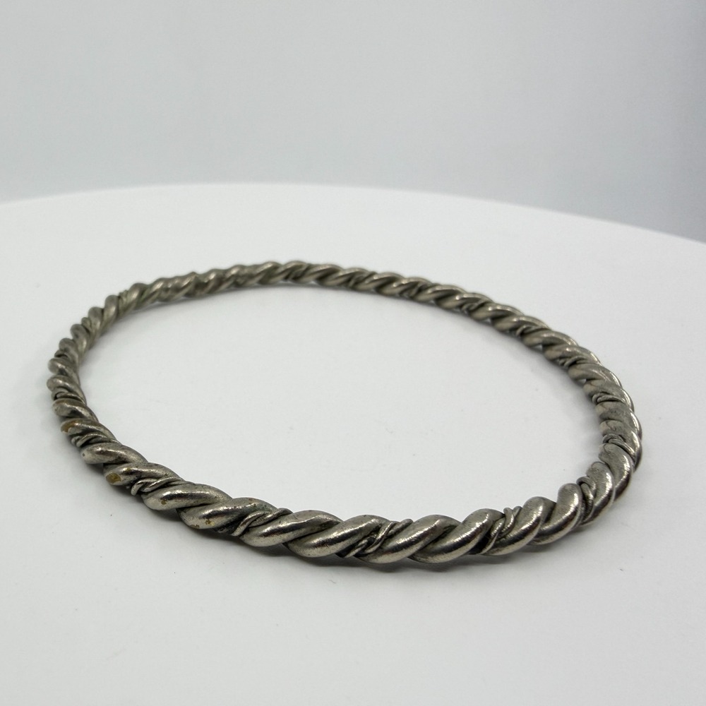 Vintage Silver Tone Twisted Rope Bangle Minimalist Boho Bracelet - Picture 3 of 10